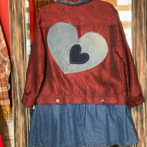 🔥SOLD🔥 UpCycled Vintage Heart Denim Duster Gypsy Hippie - Picture 7 of 8